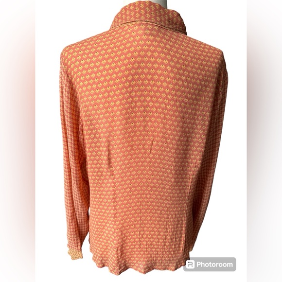 J. Jill, Size Medium, Sheer Orange and Yellow Button Front Top - Picture 5 of 8